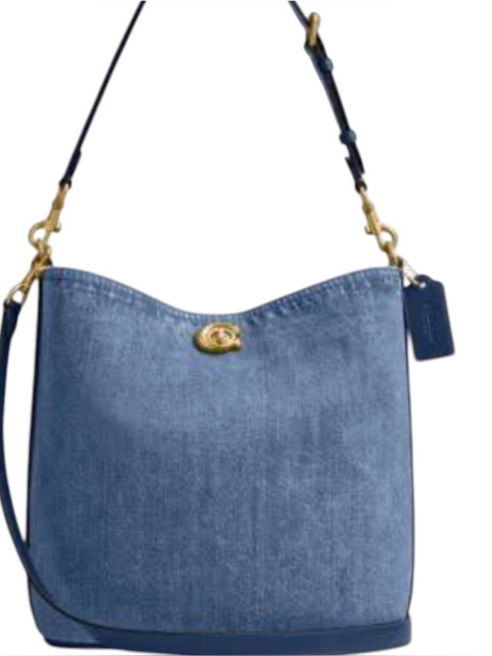 Coach  Willow Tote. Shoulder/Crossbody Straps. Denim/Gold-Tone Accents.